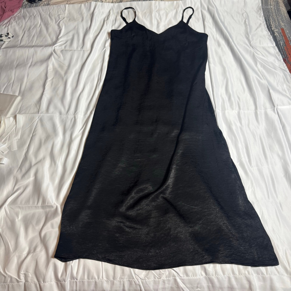 Women's SELF CONTRAST Black Satin Midi Dress S
